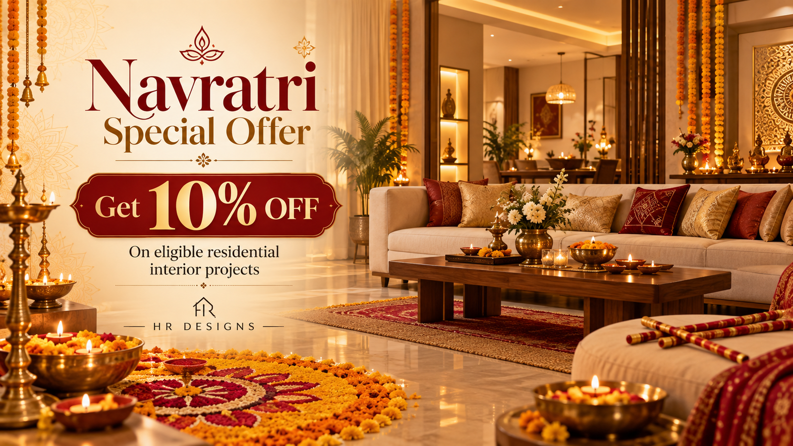 HR Designs Navratri 10 percent off interior offer
